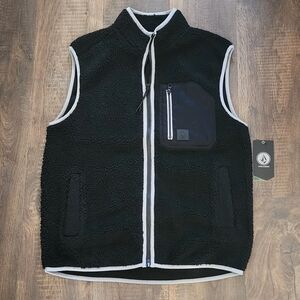 Volcom Black Sherpa Fleece Zip Vest with Contrast Trim